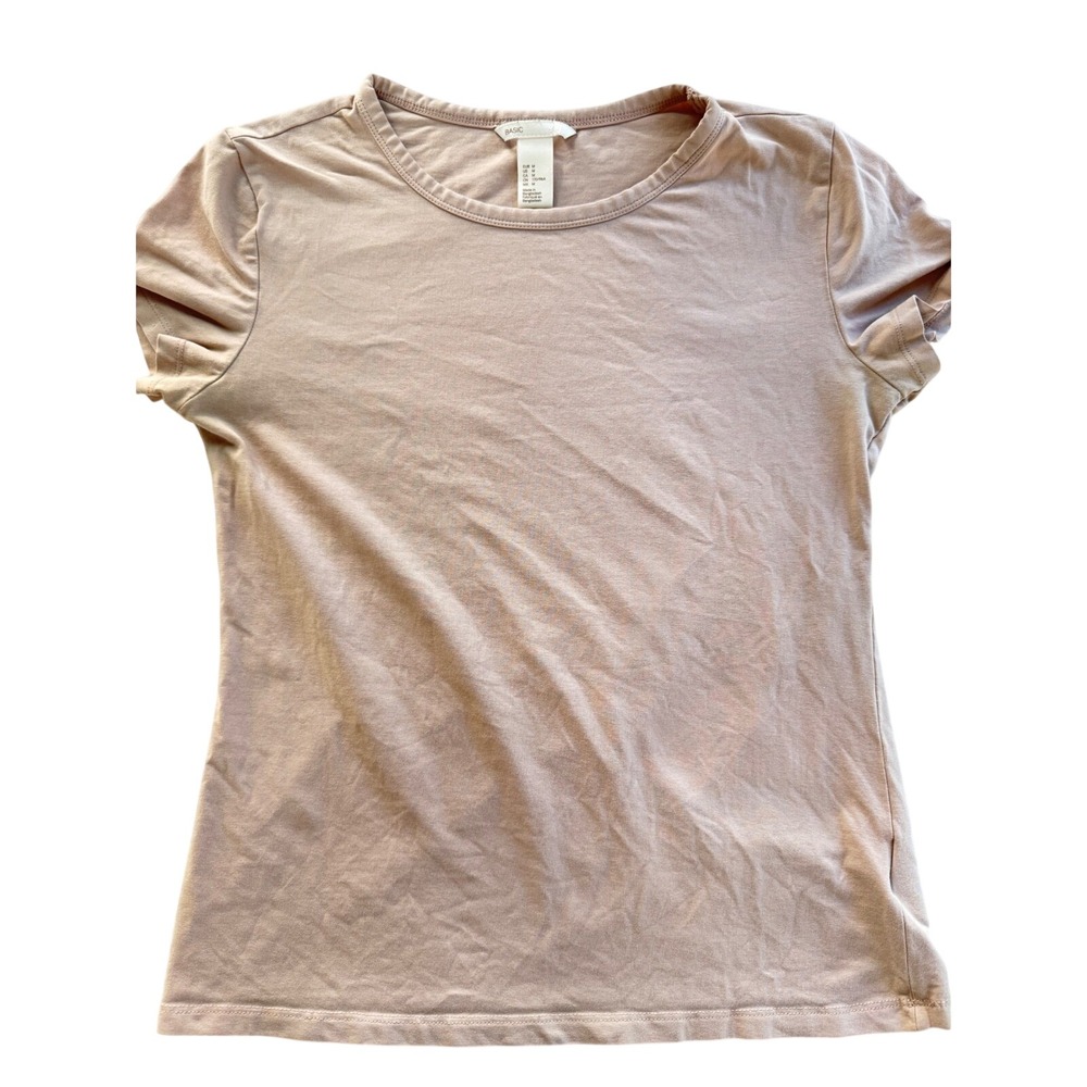 H&M Basic T-Shirt Womens Medium Pink Peach Short Sleeve Crew Neck Cotton Blend